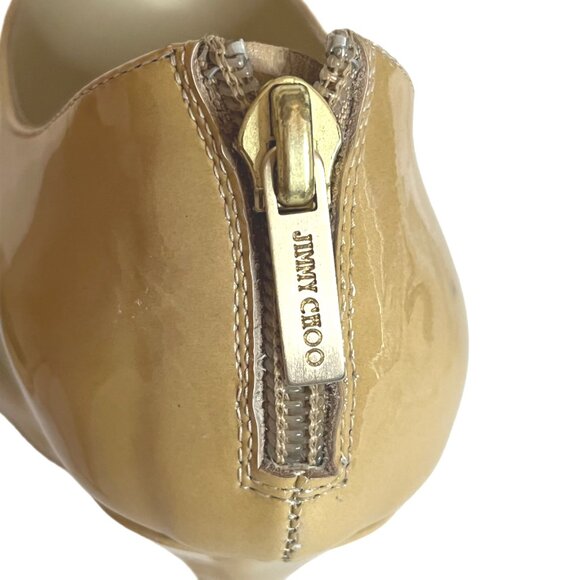 Jimmy Choo Nude Patent leather Peep Toe Platform heels Back Zip Size 37 / US 7 - Picture 8 of 12